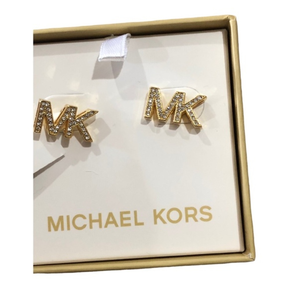 Michael Kors MK pave crystals logo rhinestone embellished monogram stud earrings